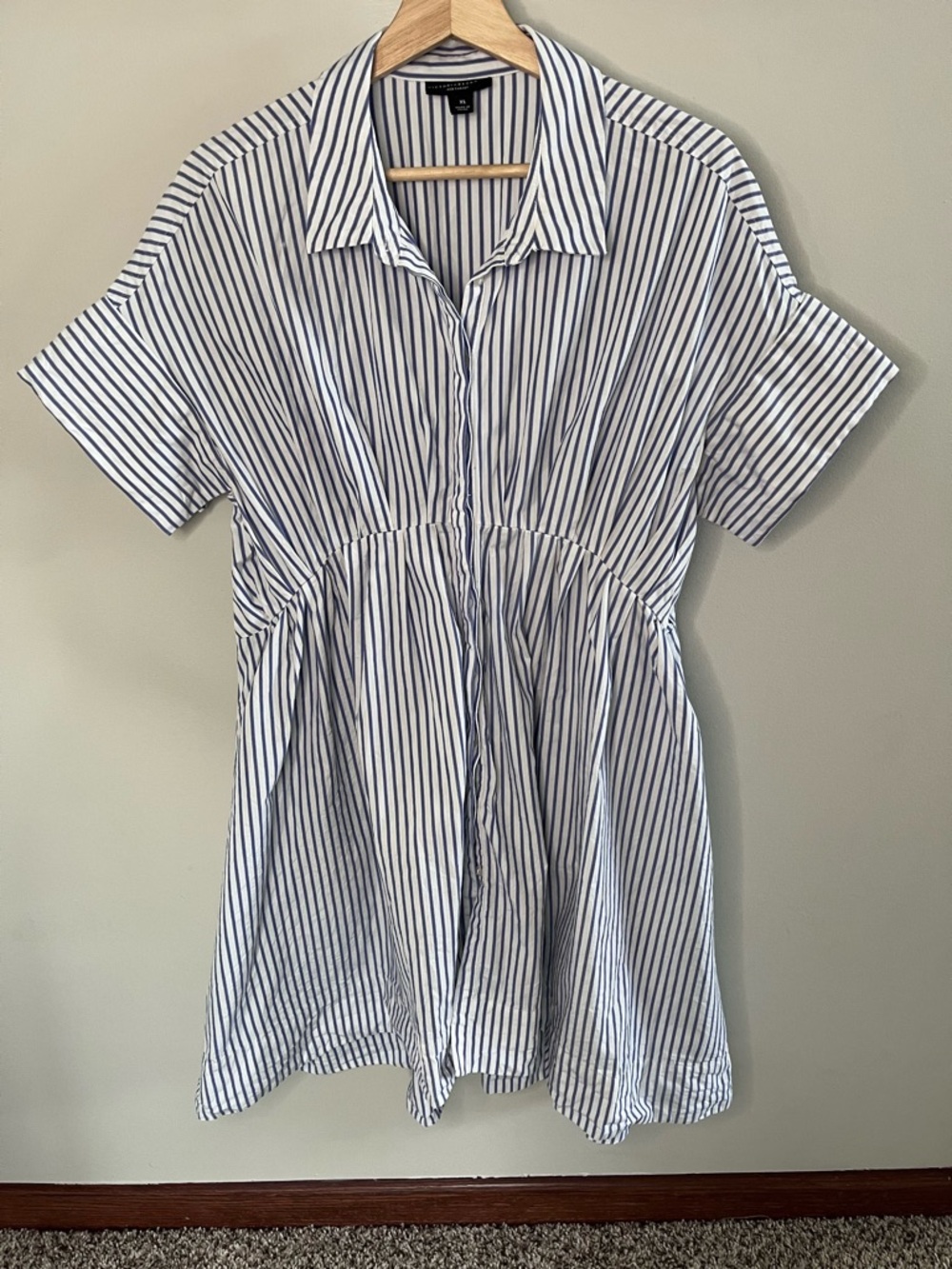 Victoria Beckham for Target Blue White Striped Shirt Dress Empire Waist XL